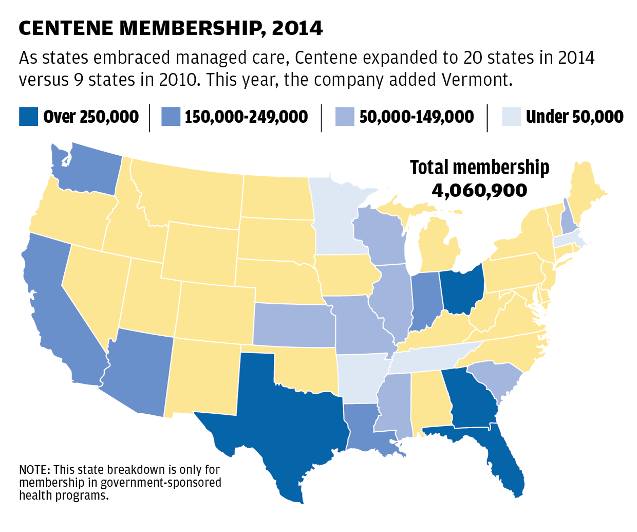 Map: Centene membership, 2014